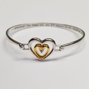 Daughter / heart hinged bangle bracelet